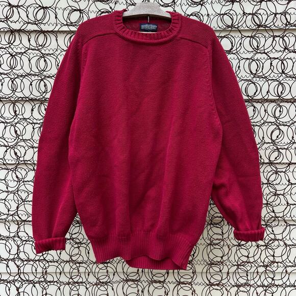 Vintage 90s Lands' End Maroon Red Knit Crewneck Sweater Mens XL TALL